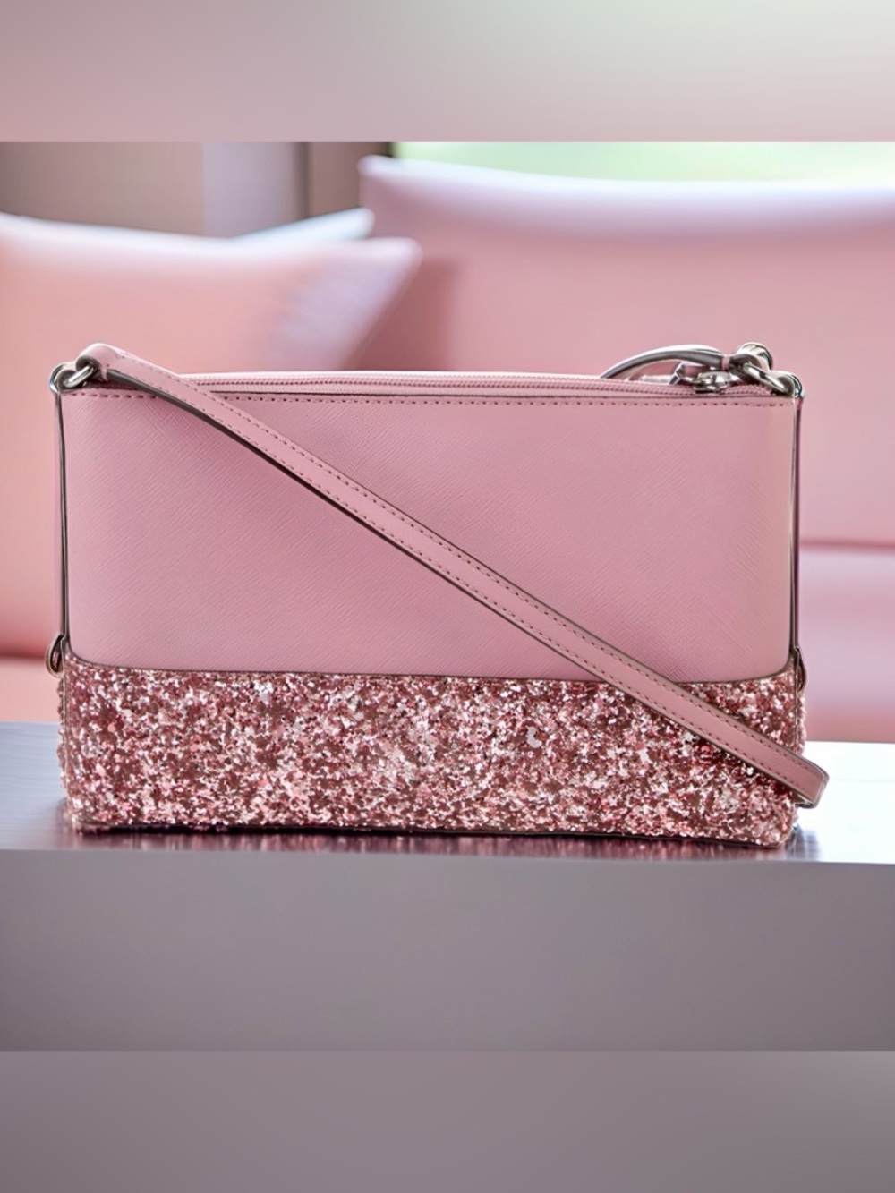 Kate Spade Ramey Greta Court Glitter Crossbody in Dusty Peony - Picture 2 of 4